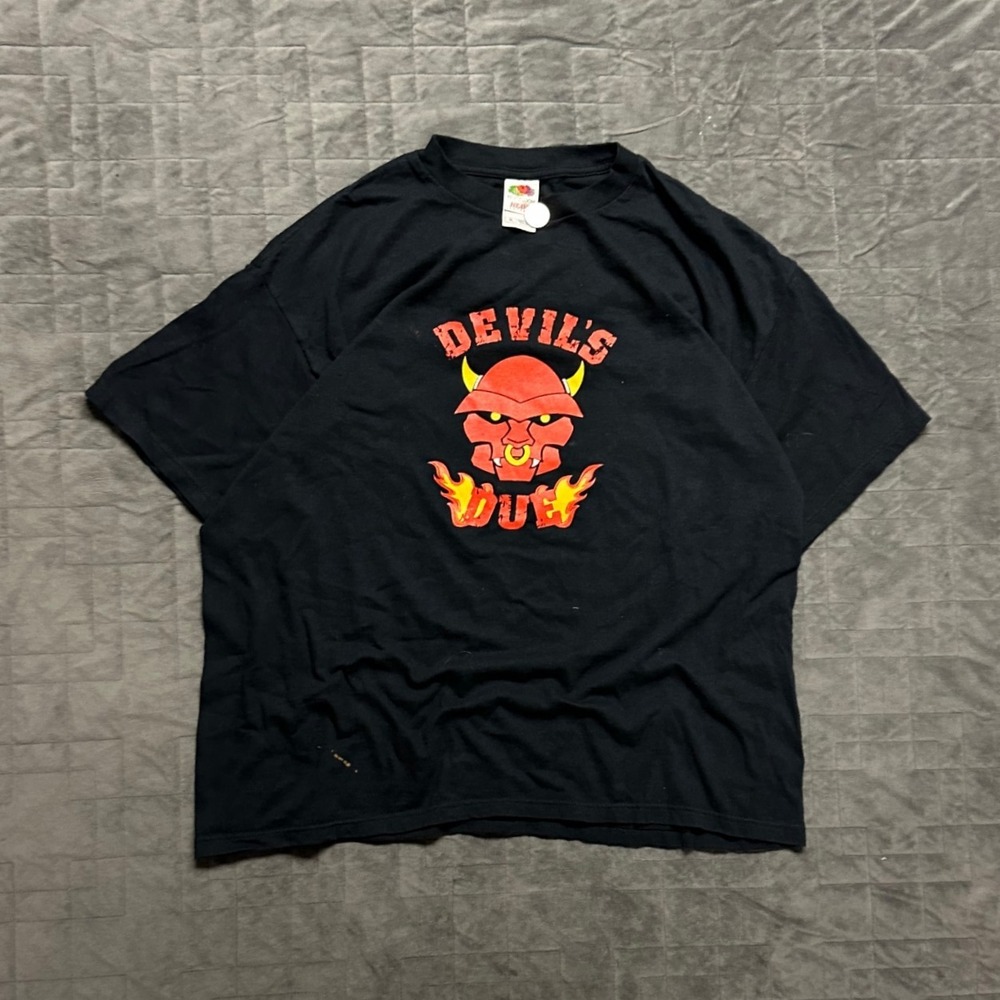 Vintage y2k Devils‎ Due Grunge Flame Black Mens Large Shirt